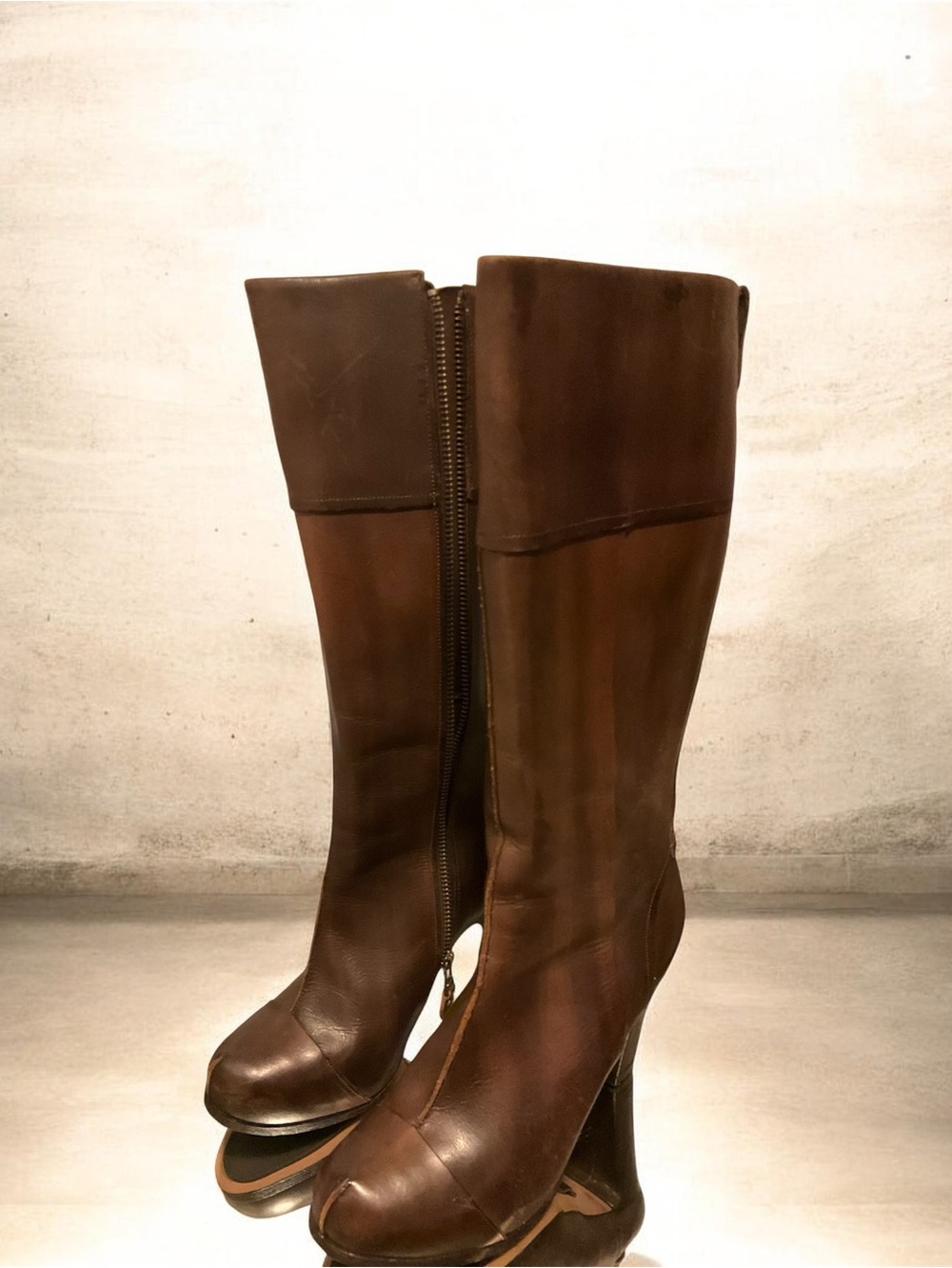 Timberland Brown Leather Marge Knee-High Heeled Boots 8